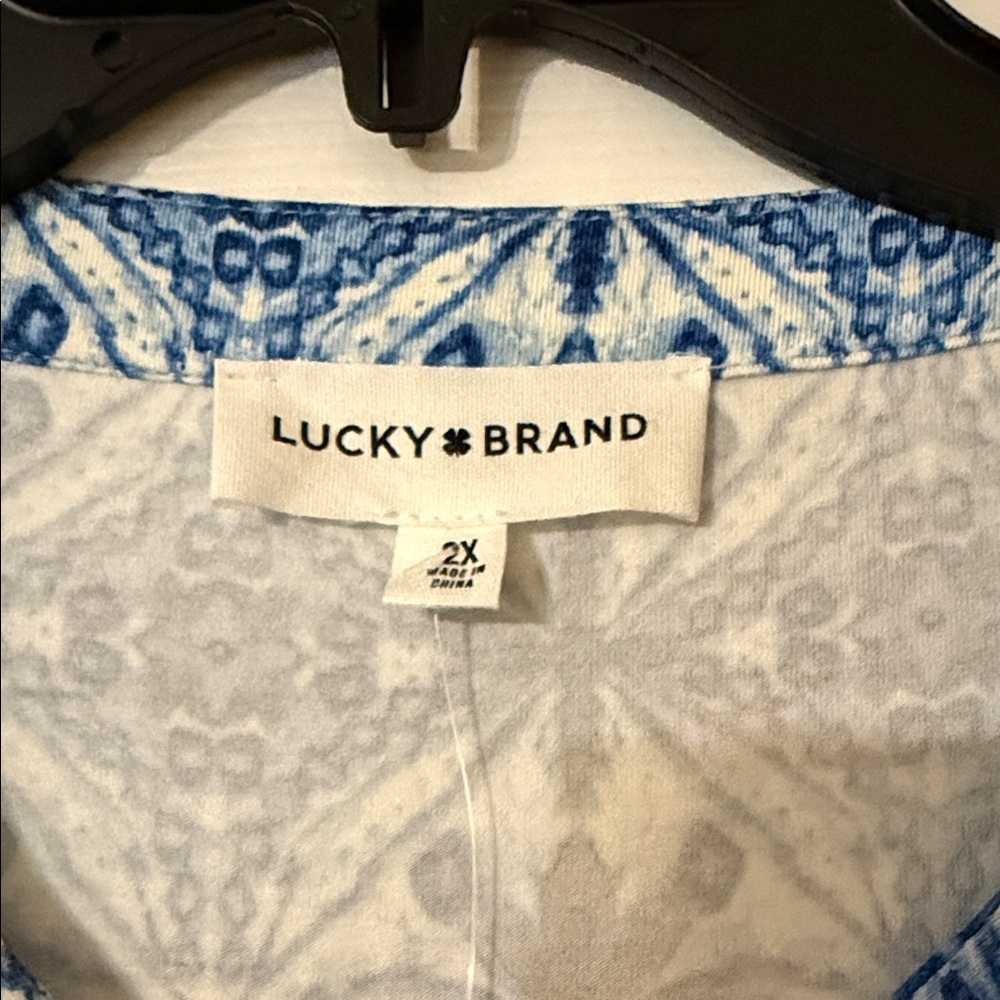 Lucky Brand Blue and White Patterned V-Neck Midi Dress - Picture 2 of 9